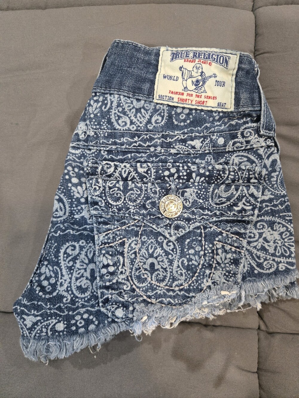 Like New True Religion Denim Paisley Print Cutoff Shorts